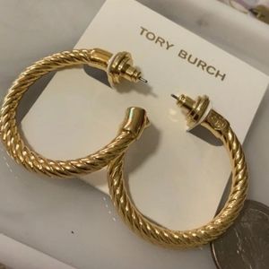 Tory Burch Gold Ribbed Hoop Earrings